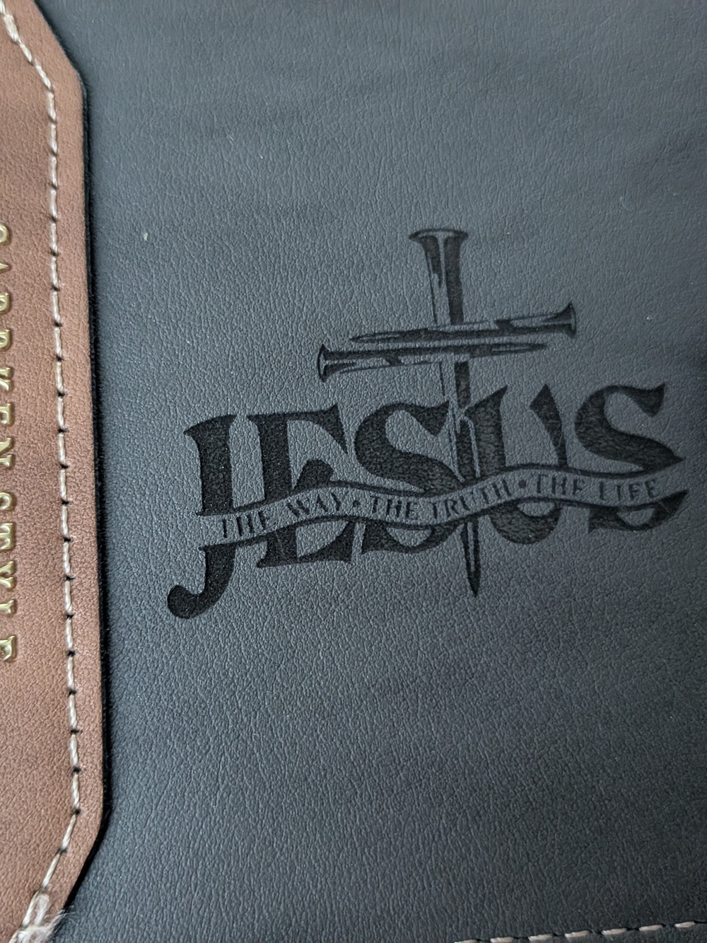 Men's Black Religious Leather-Look Wallet with 'Jesus' Detail